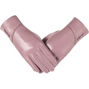 Women's Light PurpleWinter Leather Suede Gloves Wool Lined Windproof Touchscreen